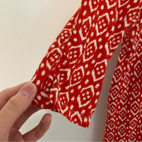 ANTHROPOLOGIE AKEMI KIN Ikat Split Neck Top Orange / Red Aztec Embroidered Boho - Picture 8 of 16